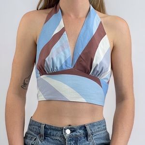 Cotton Candy LA Brown and Blue Halter Neck Cropped Top